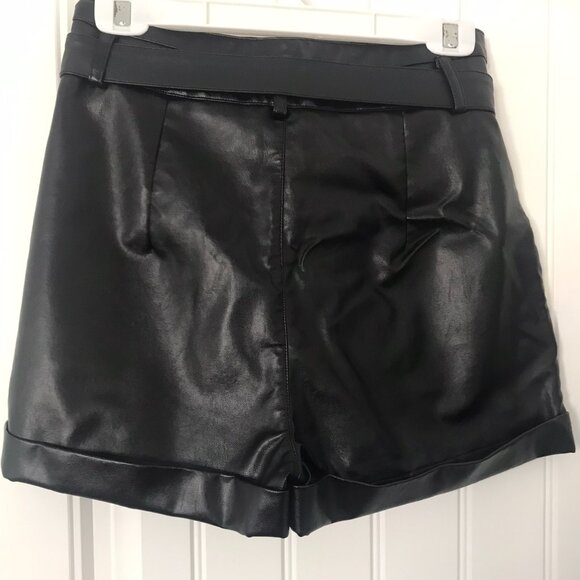 SHEIN Paperbag Waist Belted Faux Leather Shorts - Picture 2 of 2